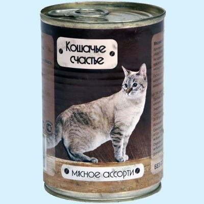 Кошачье счастье влажный корм для кошек, мясное ассорти в желе, 410 г