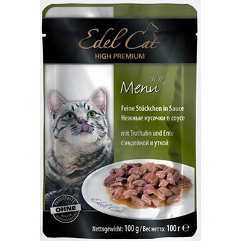 Edel Cat для кошек пауч нежные кусочки в соусе индейка утка 100г