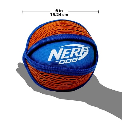 NERF Игрушка для собак Мяч нейлоновый пищащий с узором, сине-оранжевый 15 см