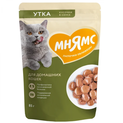 Мнямс влажный корм для домашних кошек с уткой в соусе, 85 г