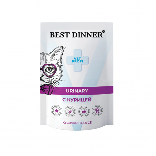 Best Dinner VET PROFI Urinary влажный корм для кошек при мочекаменной болезни с курицей, 85 г