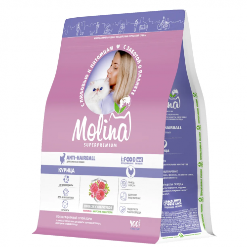 Молина корм для кошек выведение шерсти с курицей 400г