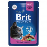 Brit Premium влажный корм для кошек с цыплёнком и индейкой в соусе, 85 г