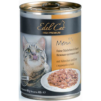 Edel Cat влажный корм для кошек, нежные кусочки с курицей и уткой, 400 г