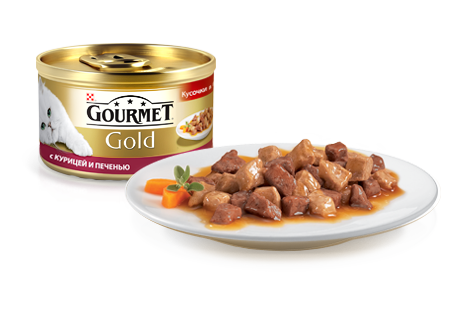 Gourmet Gold для кошек консервы кусочки в соусе курица печень 85г