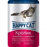 Happy Cat пауч для кошек кролик индейка морковь в соусе 100 г