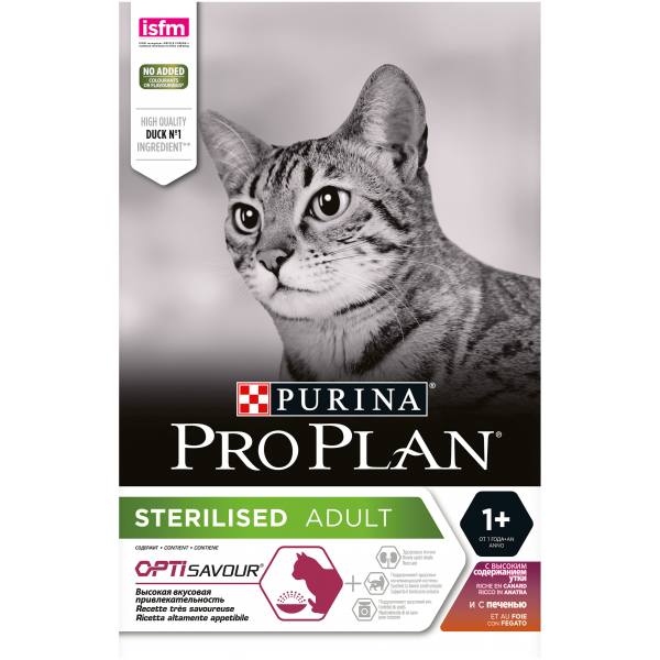 Purina Pro Plan сухой корм для стерилизованных кошек и кастрированных котов с уткой и печенью, 3 кг