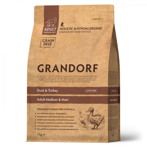 Grandorf беззерновой сухой корм для собак всех пород с уткой и картофелем, 3 кг