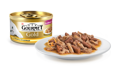 Gourmet Gold для кошек консервы кусочки в соусе утка индейка 85г