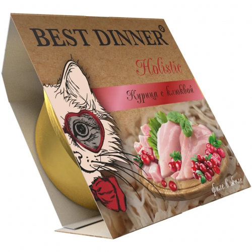 Best Dinner Holistic влажный корм для стерилизованных кошек, мясные волокна в желе с курицей и клюквой, 75 г