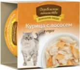 Деревенские лакомства консервы для кошек курица лосось в соусе 80г