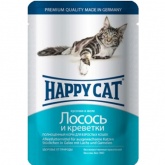 Happy Cat пауч для кошек лосось креветки в желе 100 г