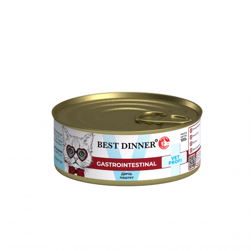 Best Dinner VET PROFI Gastrointestinal влажный корм для кошек с расстройствами пищеварения с дичью, 100 г