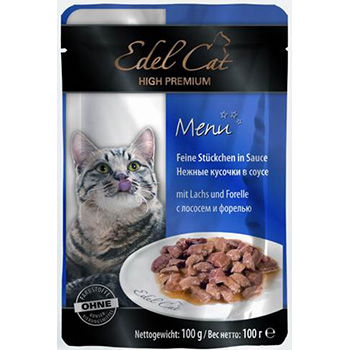 Edel Cat для кошек пауч нежные кусочки в соусе лосось форель 100г