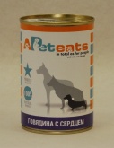 Влажный корм PetEats консервы для собак говядина с сердцем 400г