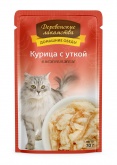 Деревенские лакомства влажный корм для кошек с курицей и уткой в желе, 70 г