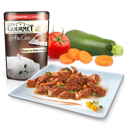 Gourmet a La Carte для кошек говядина овощи в подливе 85г