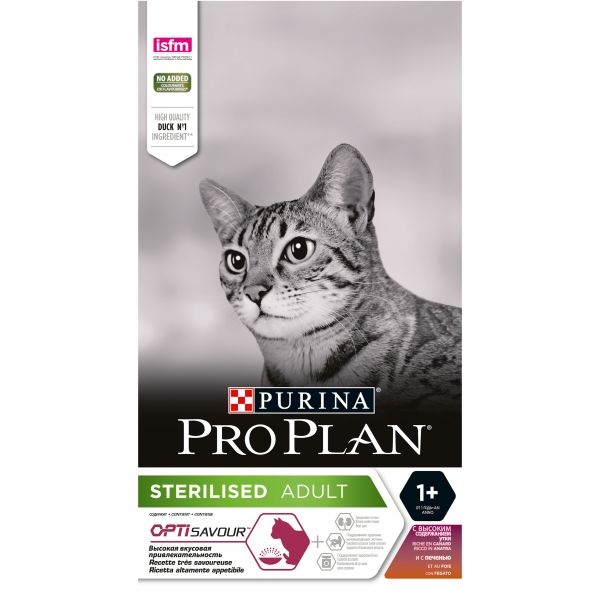 Purina Pro Plan сухой корм для стерилизованных кошек с уткой и печенью, 1,5 кг