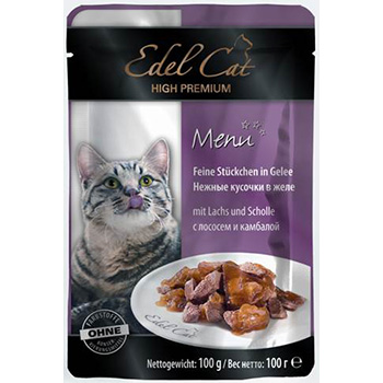 Edel Cat для кошек пауч нежные кусочки в желе лосось камбала 100 г