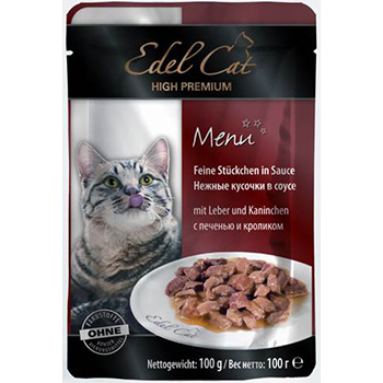 Edel Cat для кошек пауч нежные кусочки в соусе печень кролик 100г