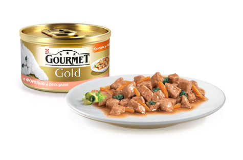Gourmet Gold для кошек консервы кусочки в соусе форель овощи 85г