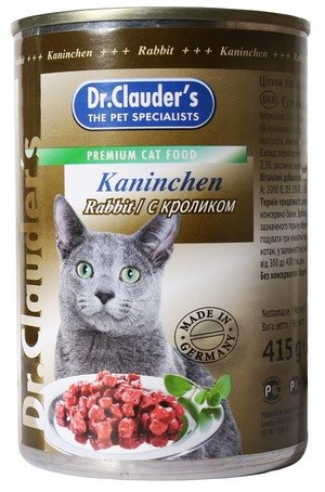 Dr. Clauder’s влажный корм для кошек с кроликом, кусочки в соусе, 415 г