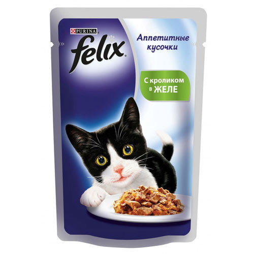 Felix влажный корм для кошек с кроликом, кусочки в желе, 85 г