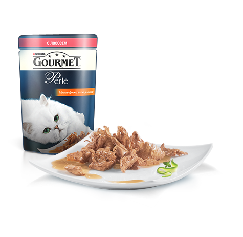 Gourmet Perle влажный корм для кошек с лососем, кусочки в соусе, 85 г