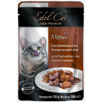 Edel Cat пауч для кошек нежные кусочки в желе птица кролик 100г