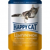 Happy Cat пауч для кошек цыплёнок печень в желе 100г