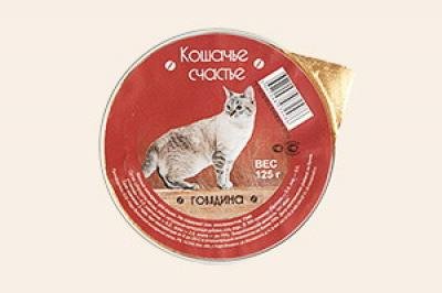 Кошачье счастье влажный корм для кошек с говядиной, ламистер, 100 г