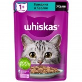 Whiskas для кошек пауч желе говядина кролик 75г