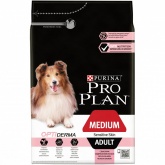 Purina Pro Plan сухой корм для взрослых собак средних пород с чувствительной кожей с лососем и рисом, 3 кг