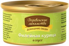 Деревенские лакомства консервы для кошек филе курицы в соусе 80 г