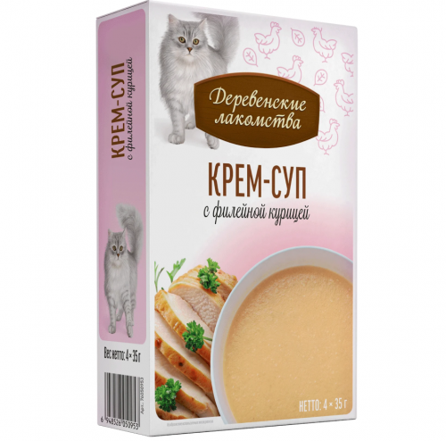 Деревенские лакомства 0,035*4шт крем-суп с филейной курицей, пауч