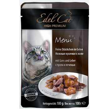 Edel Cat для кошек пауч нежные кусочки в желе гусь печень 100г