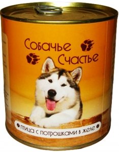 Собачье счастье влажный корм для собак с птицей и потрошками в желе, 750 г