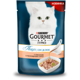 Gourmet Perle Deluxe влажный корм для кошек с лососем, кусочки в соусе, 85 г