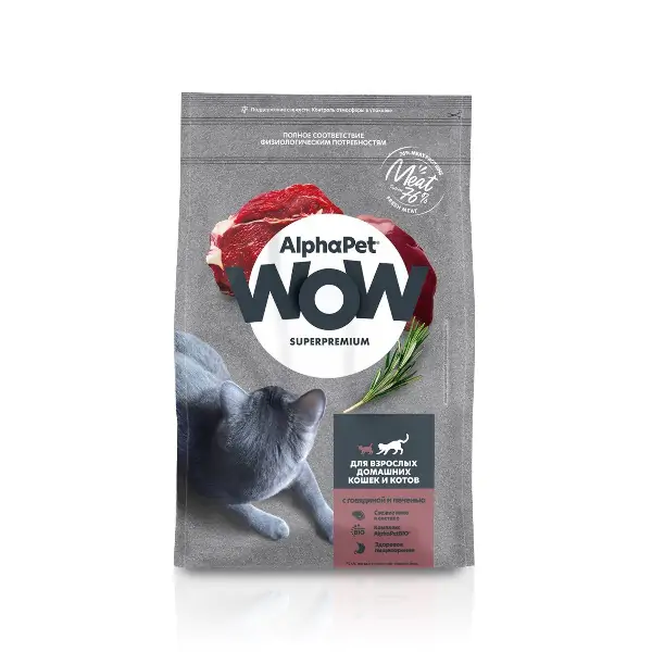 AlphaPet WOW сухой корм для кошек с говядиной и печенью, 1,5 кг