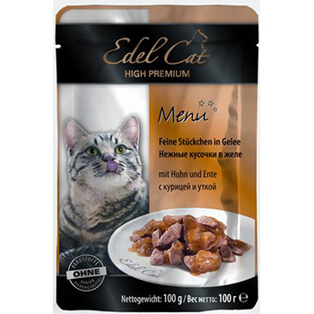 Edel Cat для кошек пауч нежные кусочки в желе курица утка 100г