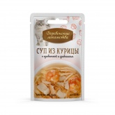 Деревенские лакомства пауч для кошек суп курица креветки 35г