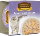Деревенские лакомства консервы для кошек тунец лосось в соусе 80 г