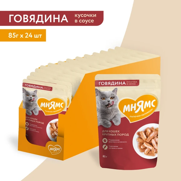 Мнямс влажный корм для активных кошек с телятиной в соусе, 85 г