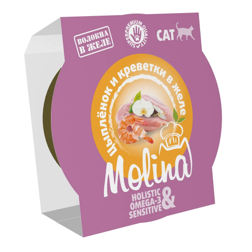 Molina влажный корм для кошек с цыплёнком и креветками в желе, 75 г