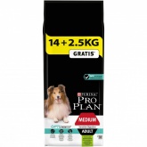 Сухой корм Purina Pro Plan для взрослых собак средних пород с чувствительным пищеварением, ягнёнок, 12 + 2 кг