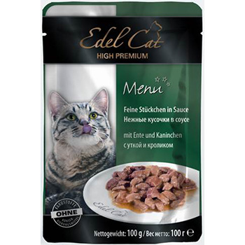 Edel Cat для кошек пауч нежные кусочки в соусе утка кролик 100 г
