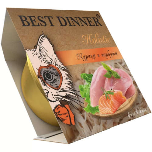Best Dinner Holistic влажный корм для стерилизованных кошек, мясные волокна в желе с курицей и горбушей, 75 г