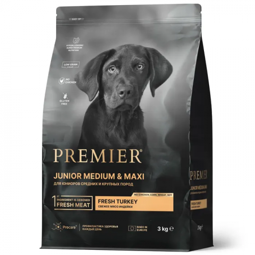 PREMIER Junior сухой корм для щенков средних пород с индейкой, 3 кг