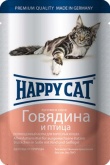 Happy Cat влажный корм для кошек с говядиной и птицей в соусе, 100 г