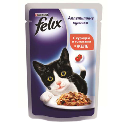 Felix влажный корм для кошек с курицей и томатами в желе, 85 г